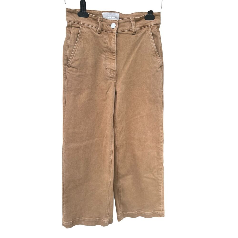Everlane woman’s 2 hi waist wide leg cropped utility stretch cropped pants brown
